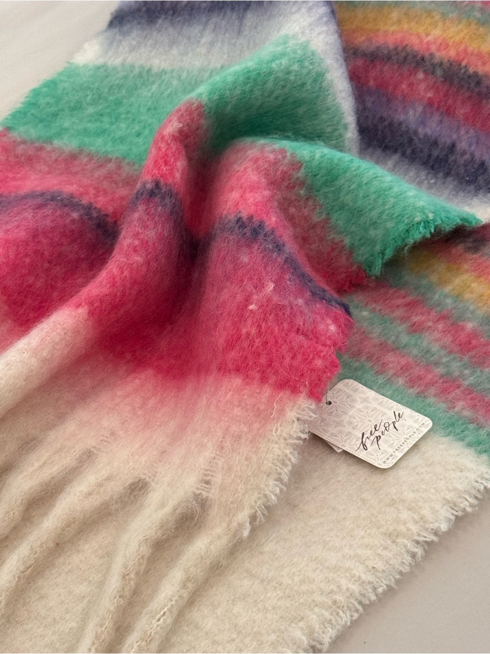Free People Multicolor Striped Fringe Scarf — Pink, Green & Cream - Picture 3 of 10